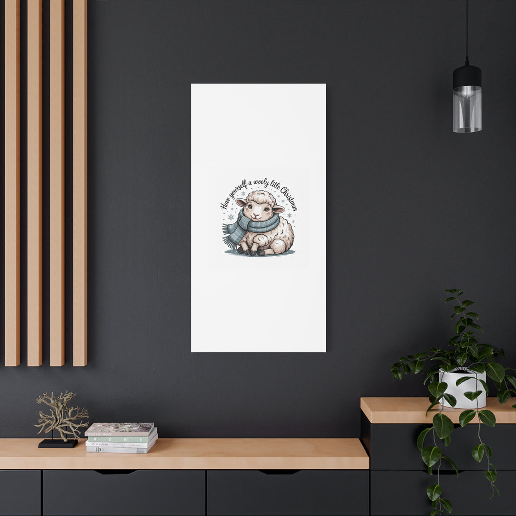 woolly little Christmas sheep Canvas | cozy animal winter print