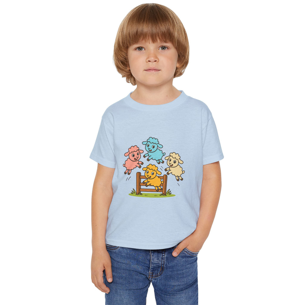 Toddler T-Shirt — Colorful Jumping Sheep Kids Tee (JC Shearing Logo on Back)