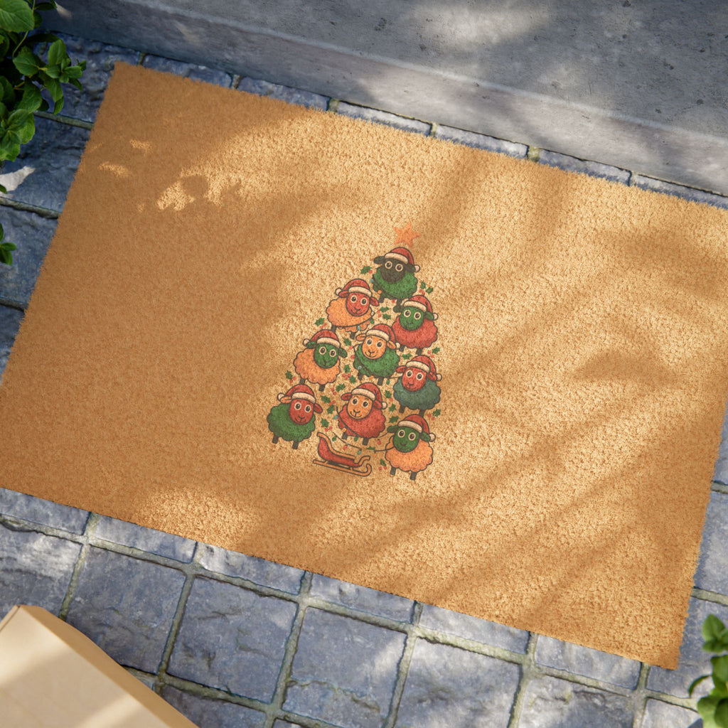 Christmas Sheep Tree Doormat — Festive Holiday Welcome Mat