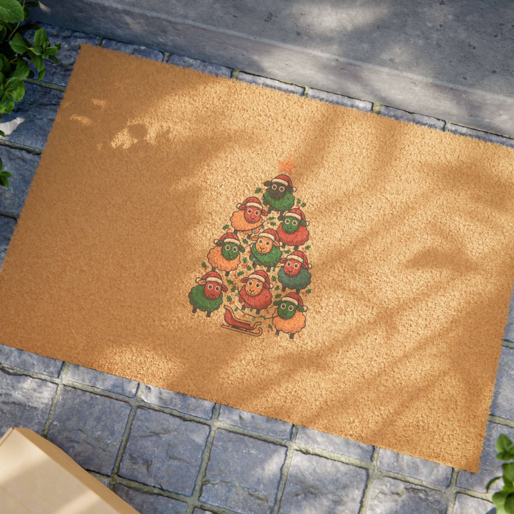 Christmas Sheep Tree Doormat — Festive Holiday Welcome Mat