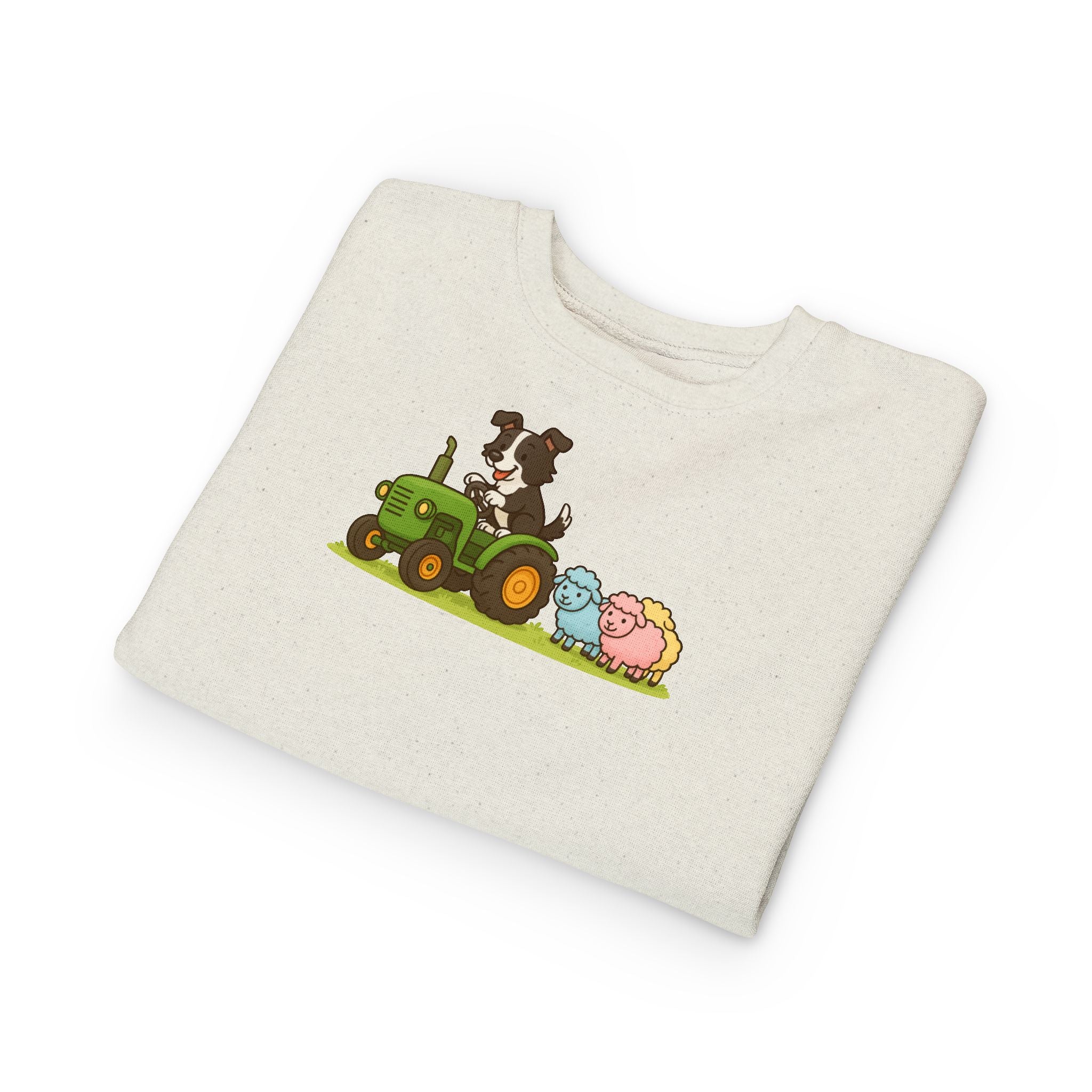 Toddler Sweatshirt — Cute Farm Tractor Crewneck with Puppy & Sheep Graphic