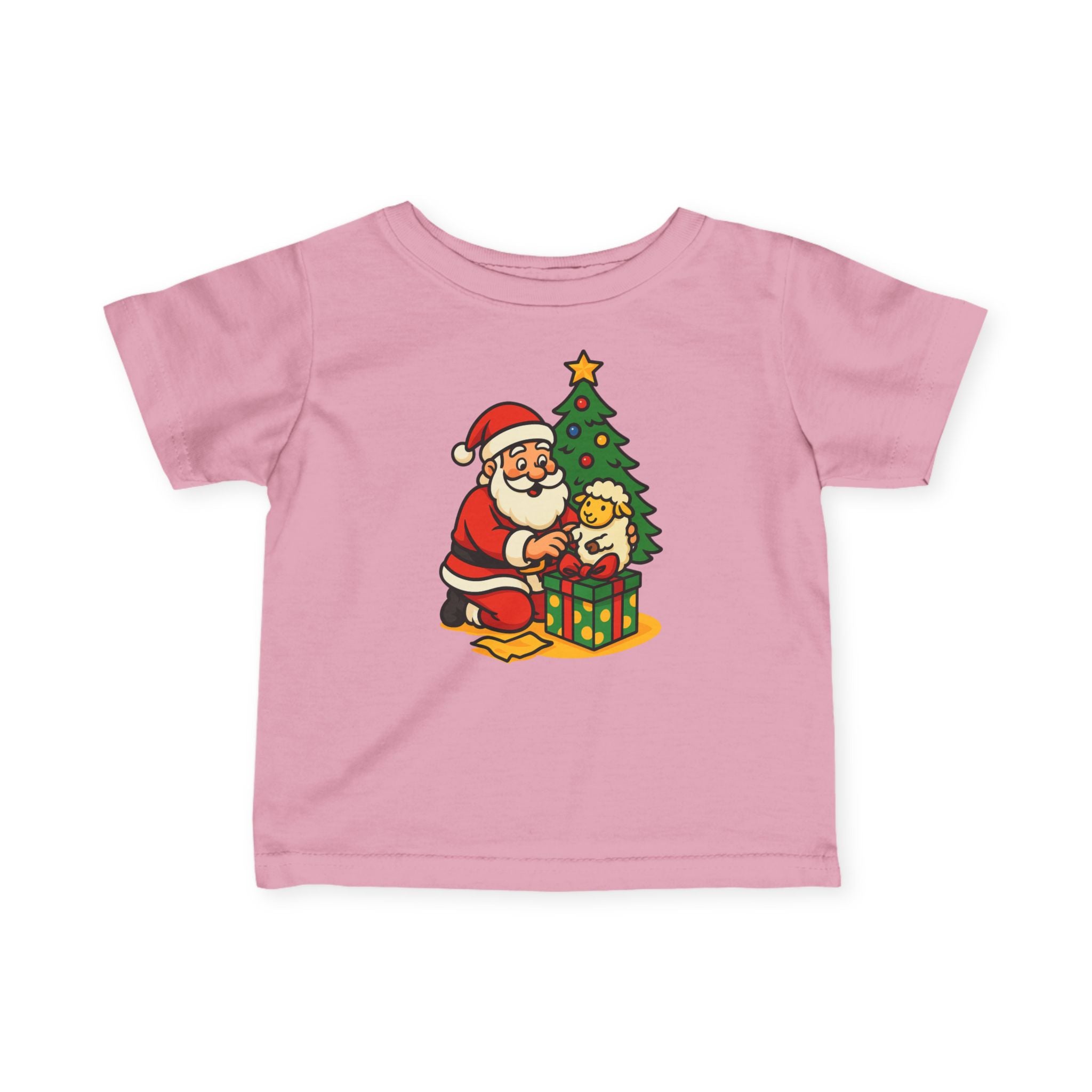 Infant Tee — Cute Santa with Puppy by Christmas Tree Holiday Baby Shirt
