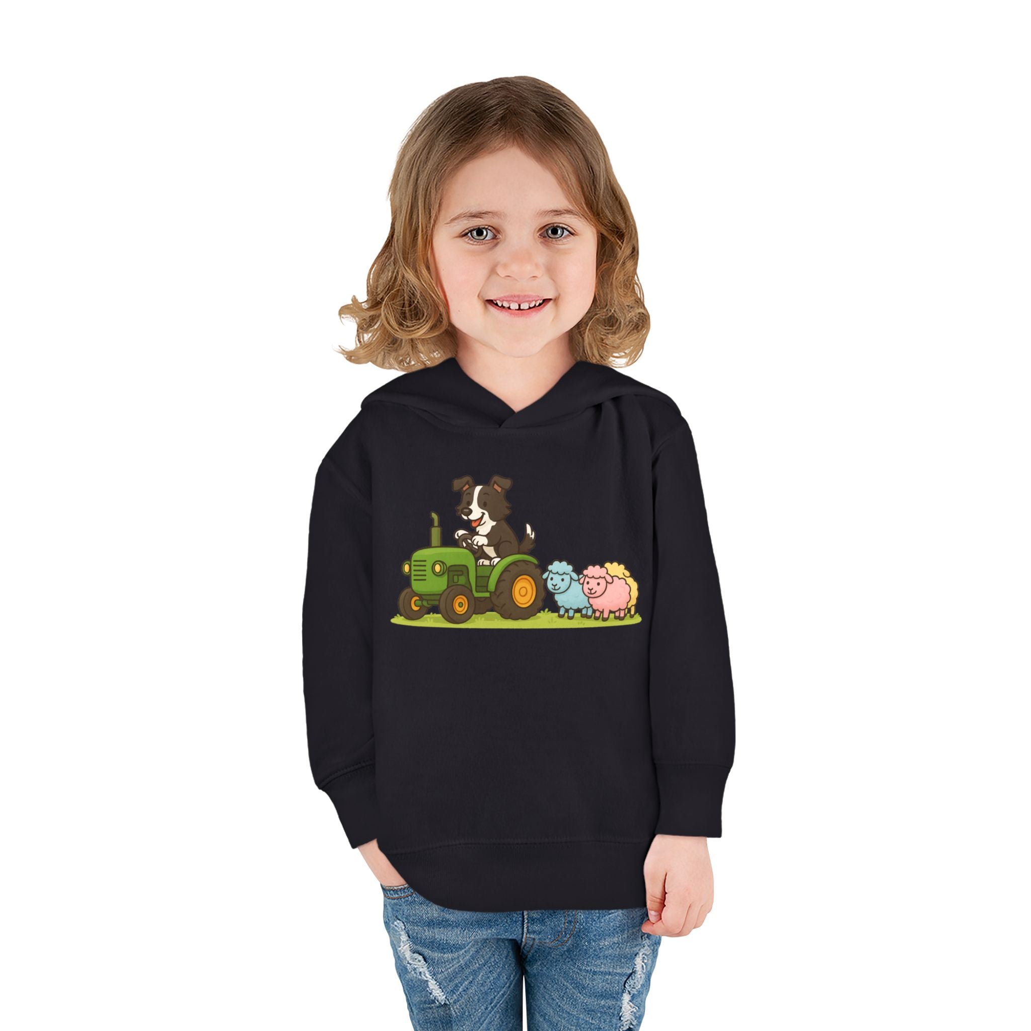 Toddler Hoodie — Cute Farm Tractor with Puppy & Sheep Kids Pullover