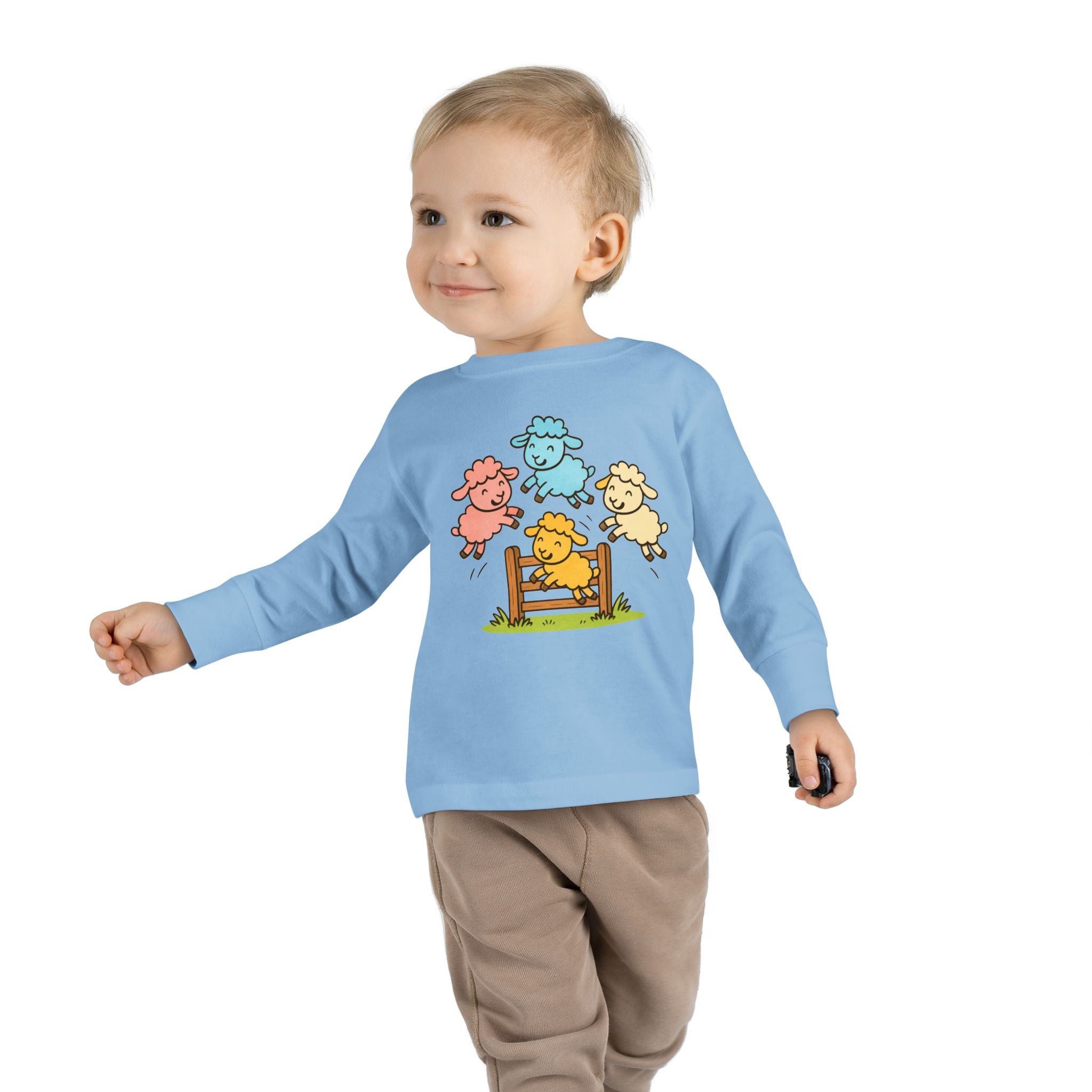 Toddler Long Sleeve Tee — Colorful Jumping Sheep Kids Shirt