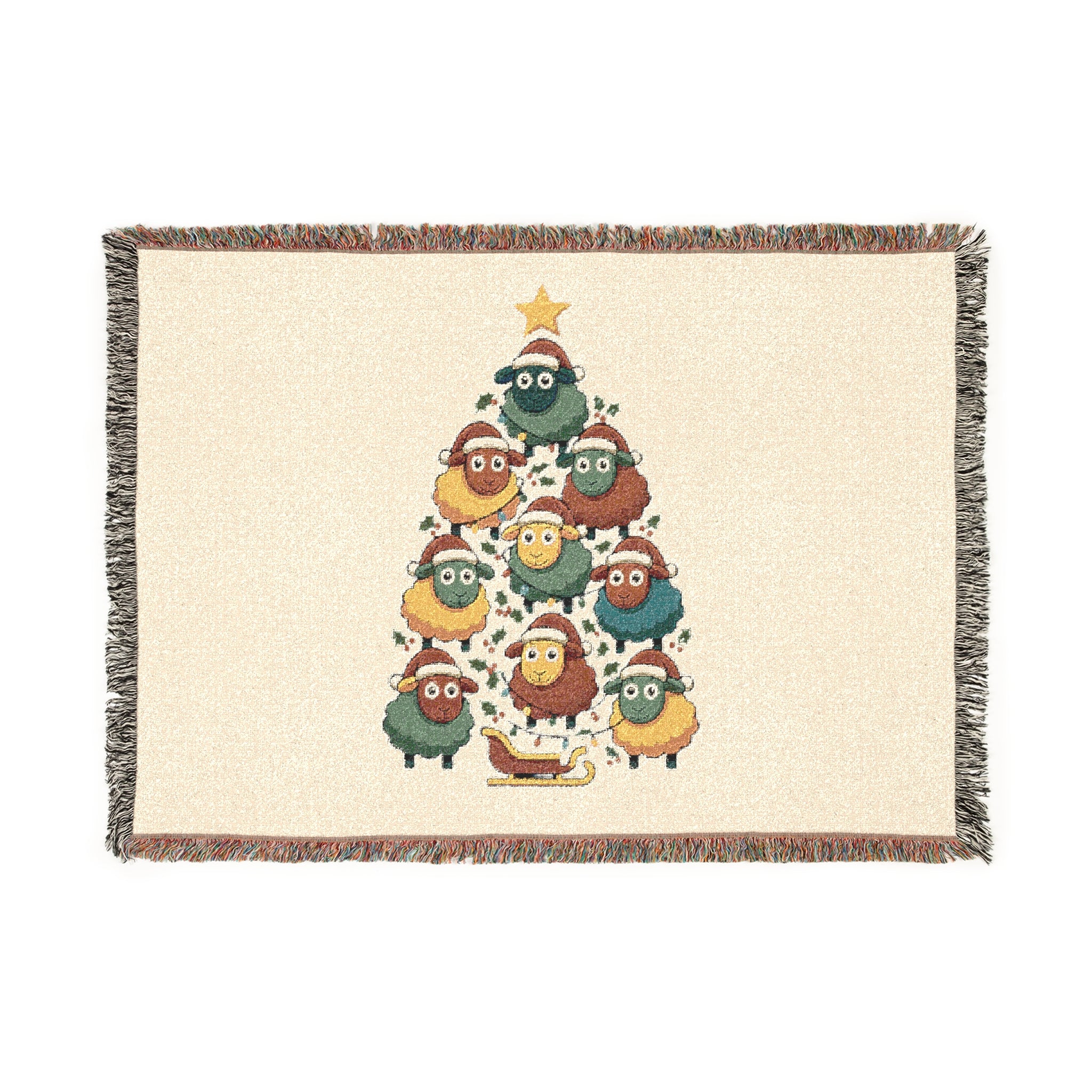 Holiday Sheep Tree Woven Blanket — Cozy Christmas Throw