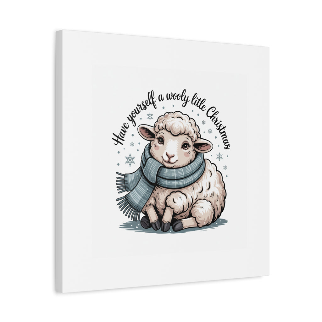 woolly little Christmas sheep Canvas | cozy animal winter print
