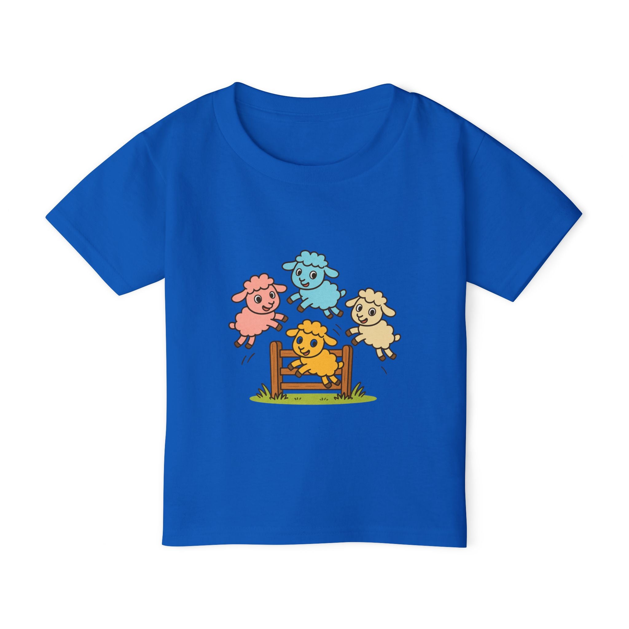 Toddler T-Shirt — Colorful Jumping Sheep Kids Tee (JC Shearing Logo on Back)