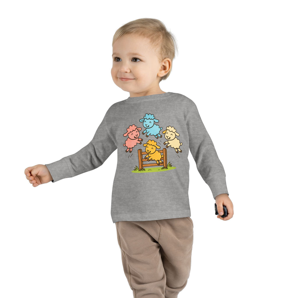 Toddler Long Sleeve Tee — Colorful Jumping Sheep Kids Shirt