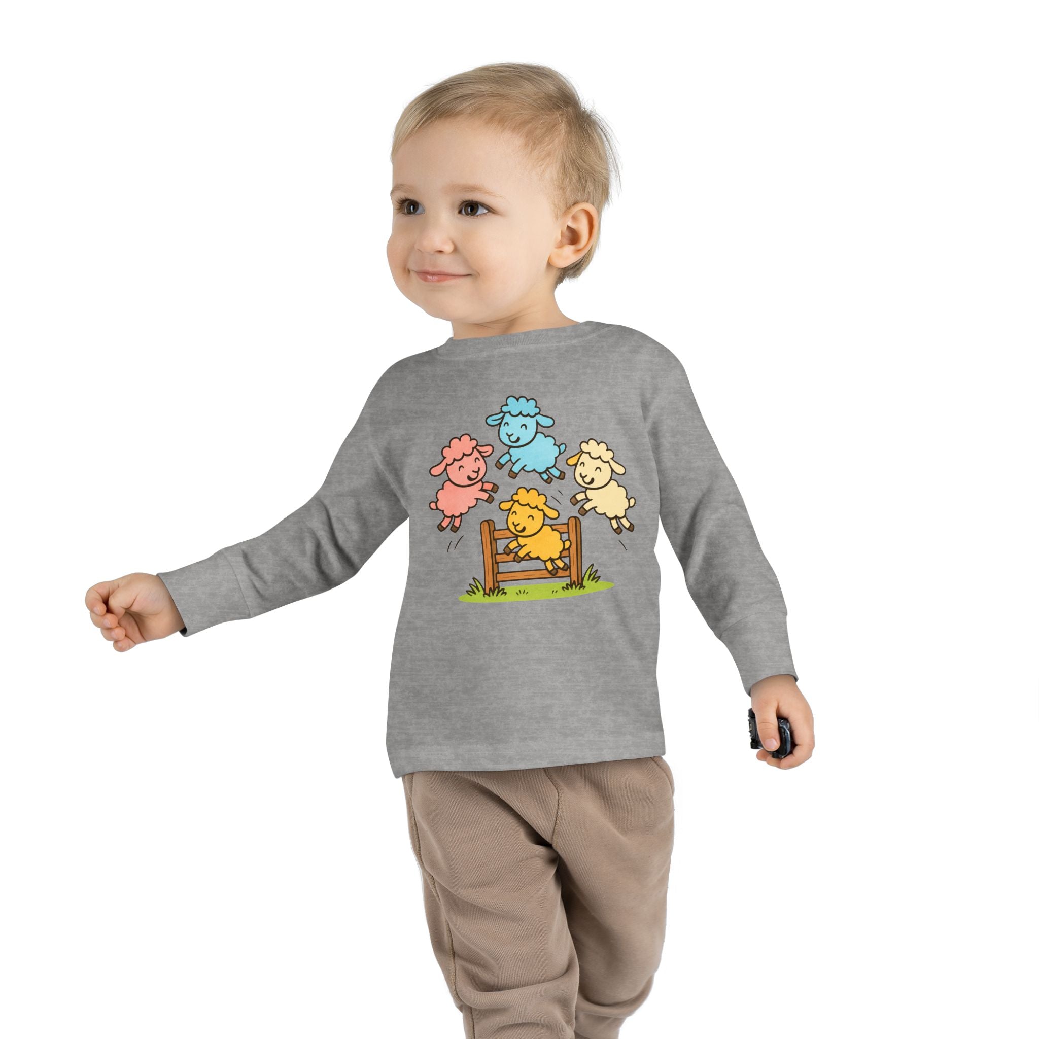 Toddler Long Sleeve Tee — Colorful Jumping Sheep Kids Shirt