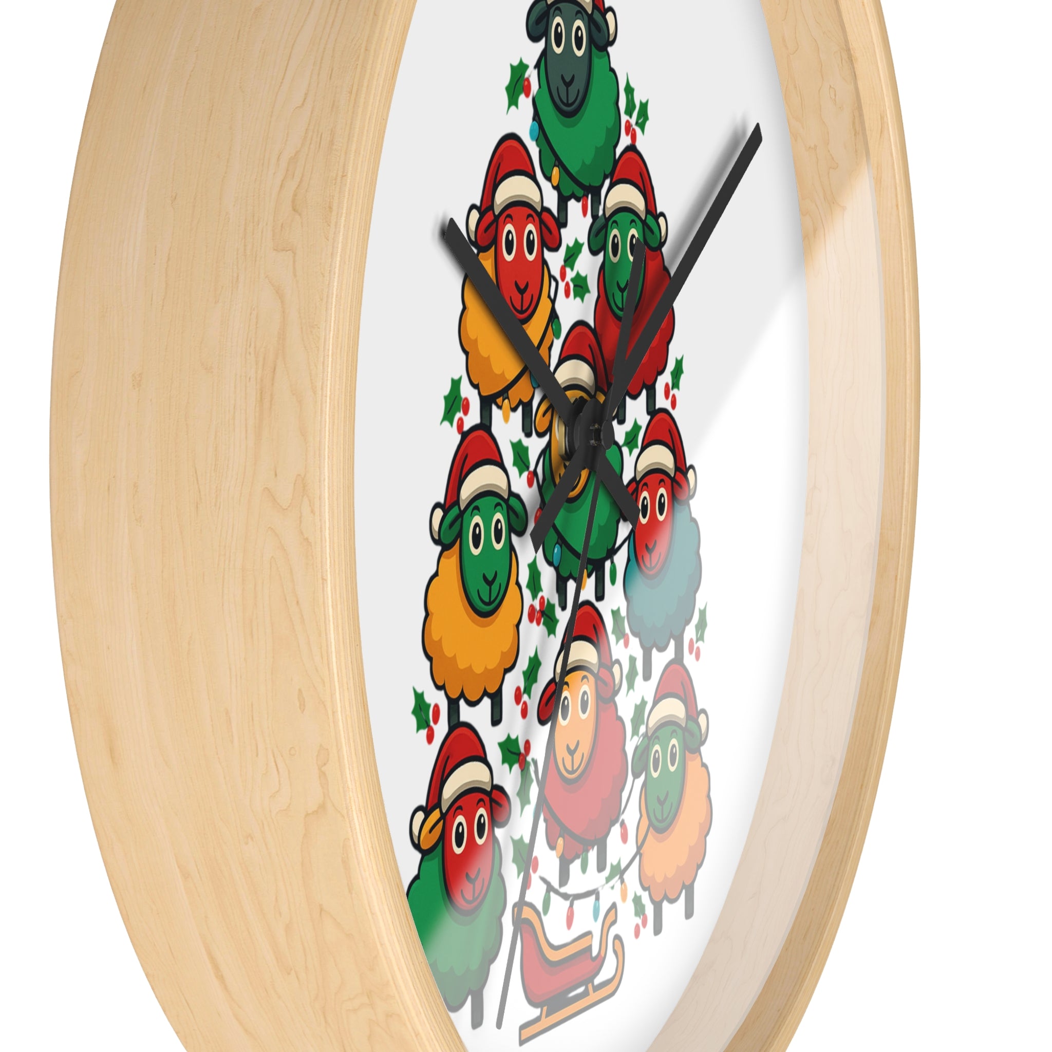 Christmas Sheep Tree Wall Clock — Festive Holiday Home Decor