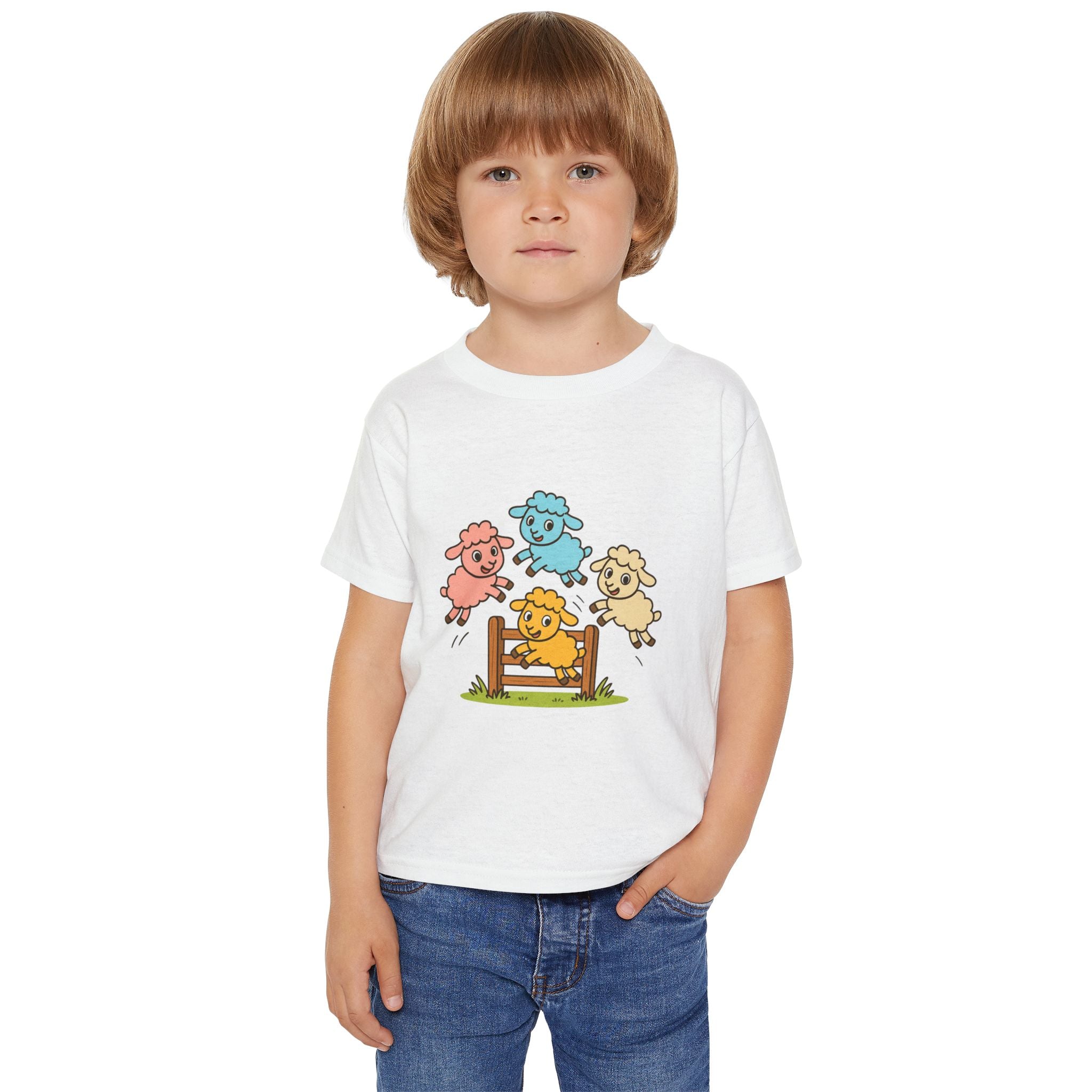 Toddler T-Shirt — Colorful Jumping Sheep Kids Tee (JC Shearing Logo on Back)