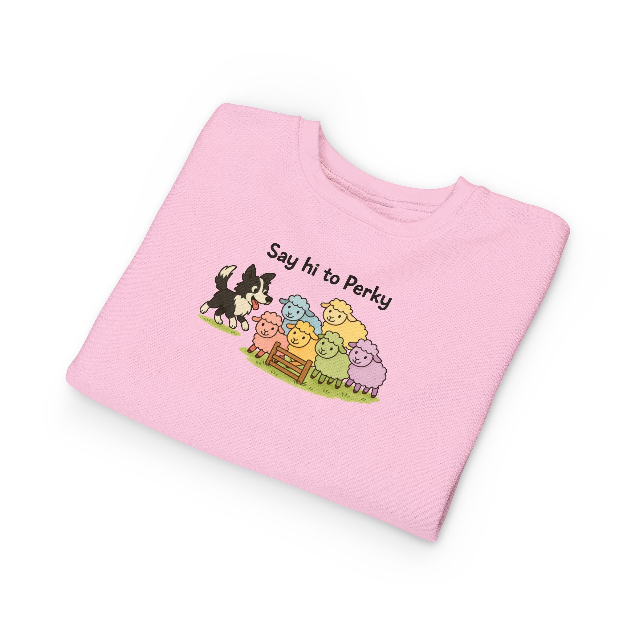 Say Hi to Perky Toddler Sweatshirt — Cute Sheep & Border Collie Kids Pullover
