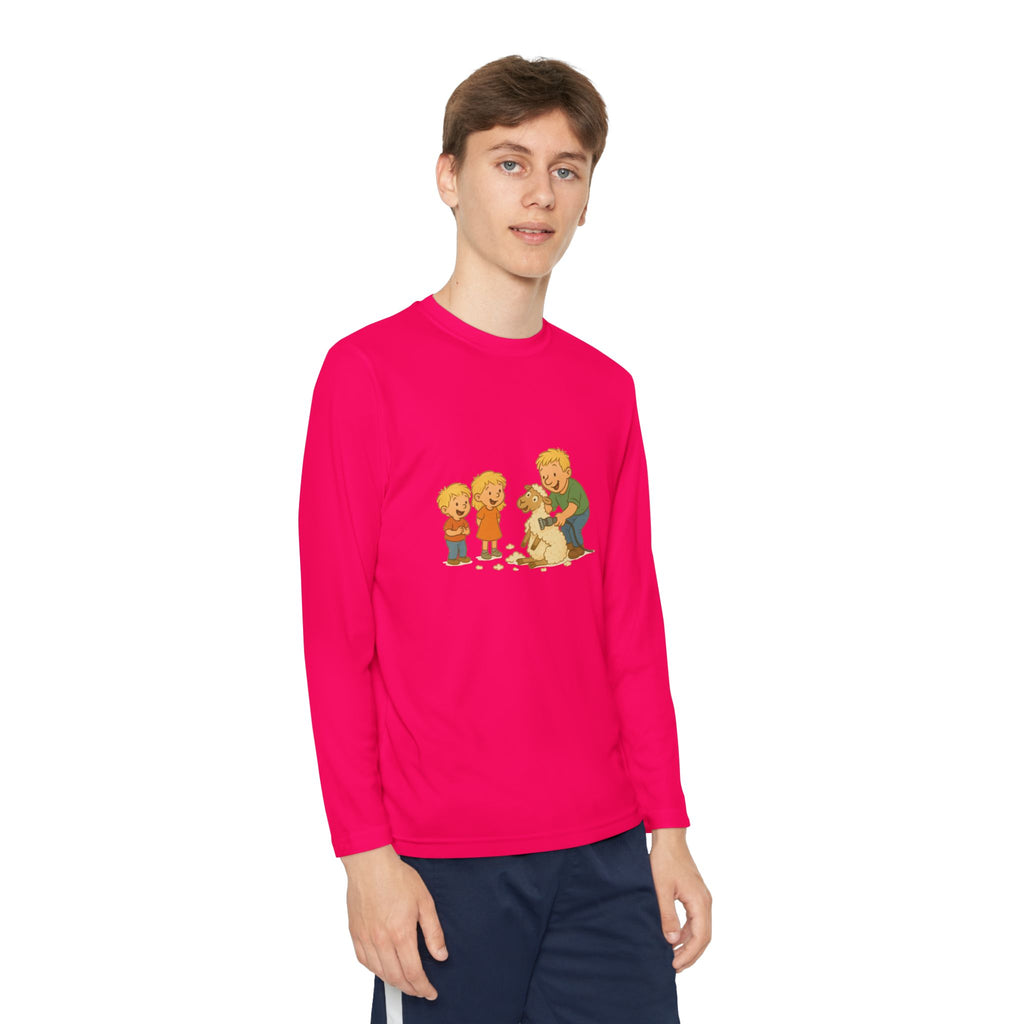 Youth Long Sleeve Tee – Kids & Dad Dog Rescue Illustration
