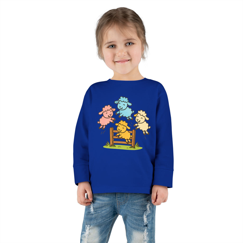 Toddler Long Sleeve Tee — Colorful Jumping Sheep Kids Shirt