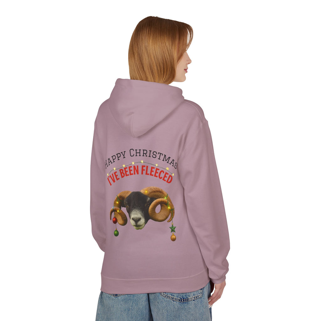 Christmas Ram Hoodie — "Happy Christmas I've Been Fleeced" Holiday Sweatshirt
