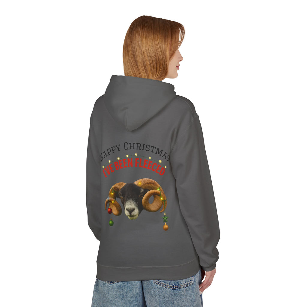 Christmas Ram Hoodie — "Happy Christmas I've Been Fleeced" Holiday Sweatshirt