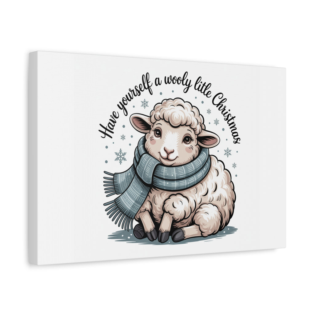 woolly little Christmas sheep Canvas | cozy animal winter print