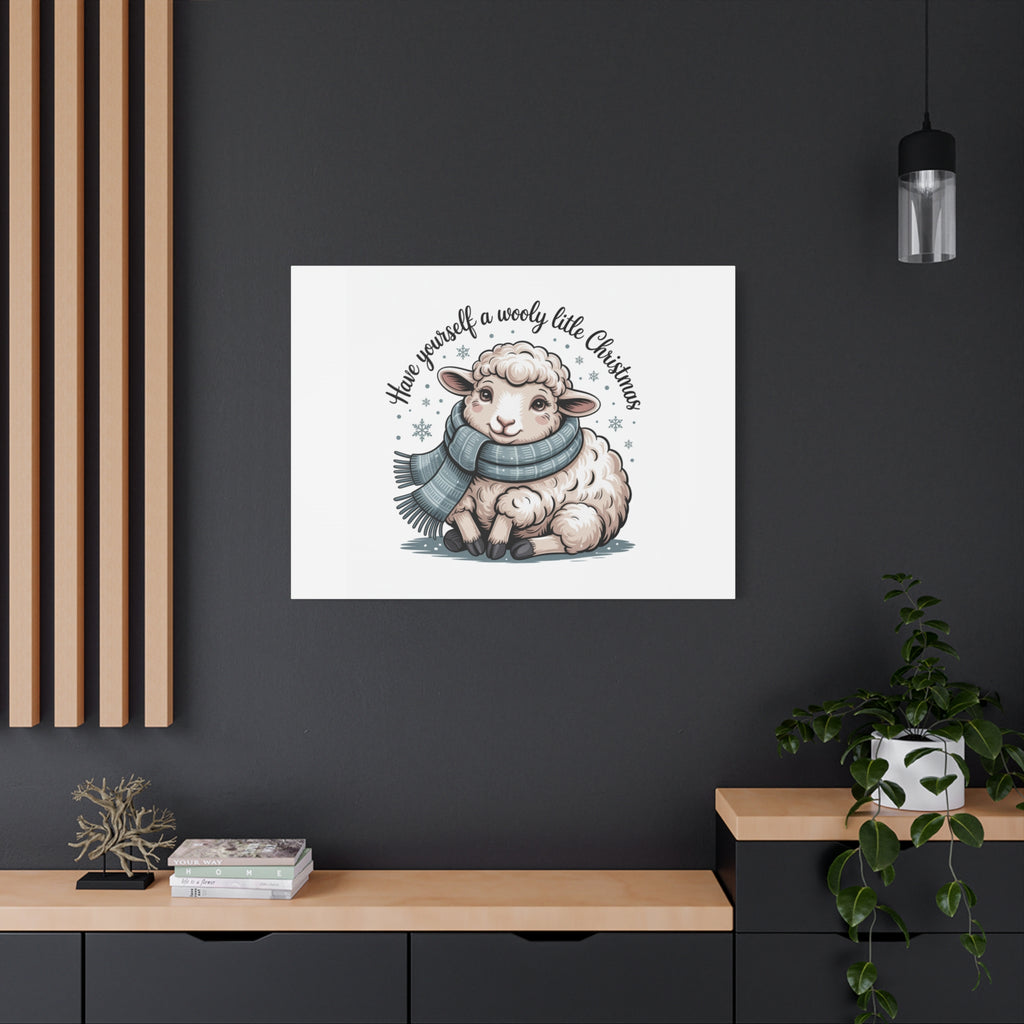 woolly little Christmas sheep Canvas | cozy animal winter print