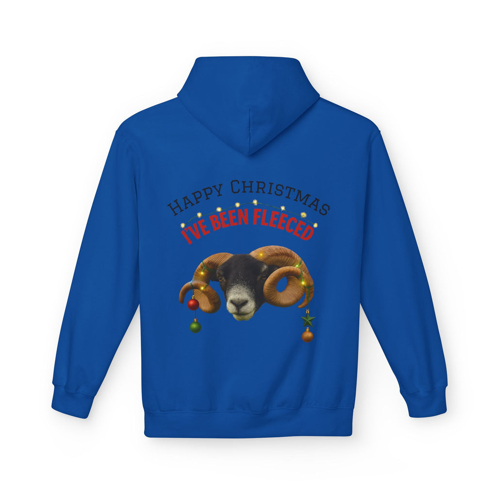 Christmas Ram Hoodie — "Happy Christmas I've Been Fleeced" Holiday Sweatshirt
