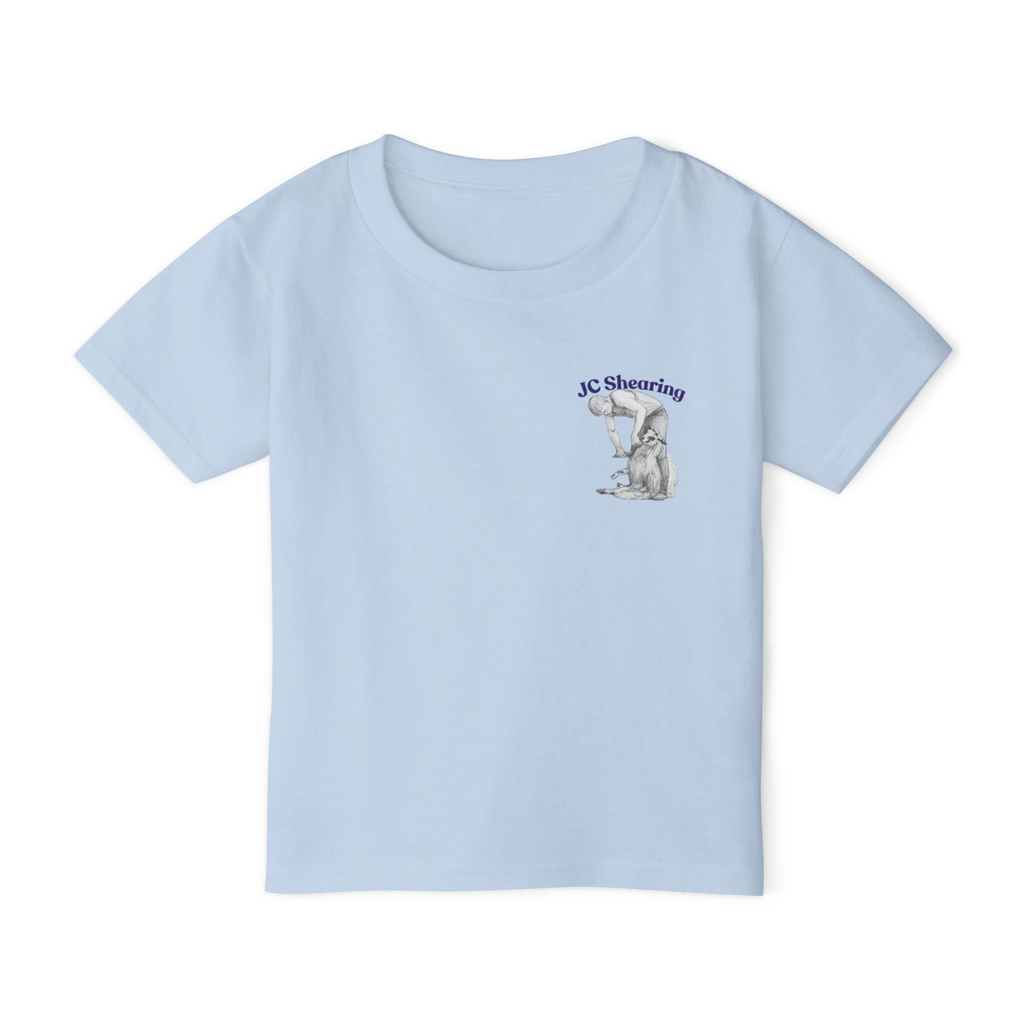 Toddler T-Shirt — Cute Sheep & Dog Cartoon with 'What kind of cars do sheep drive? Lamborghinis!' Back Print