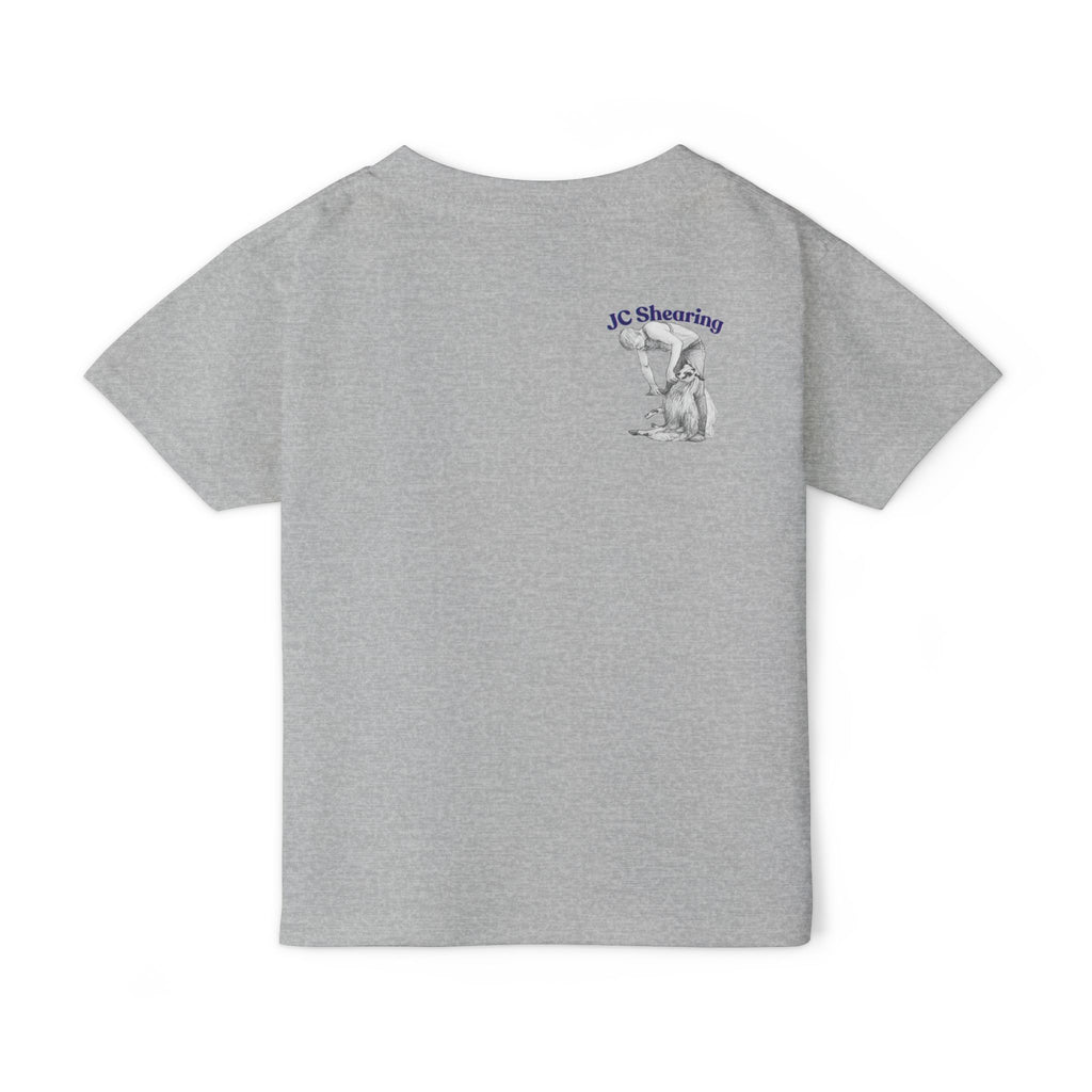 Toddler T-Shirt — Colorful Jumping Sheep Kids Tee (JC Shearing Logo on Back)