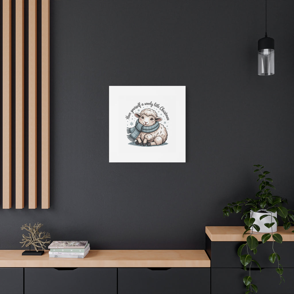 woolly little Christmas sheep Canvas | cozy animal winter print