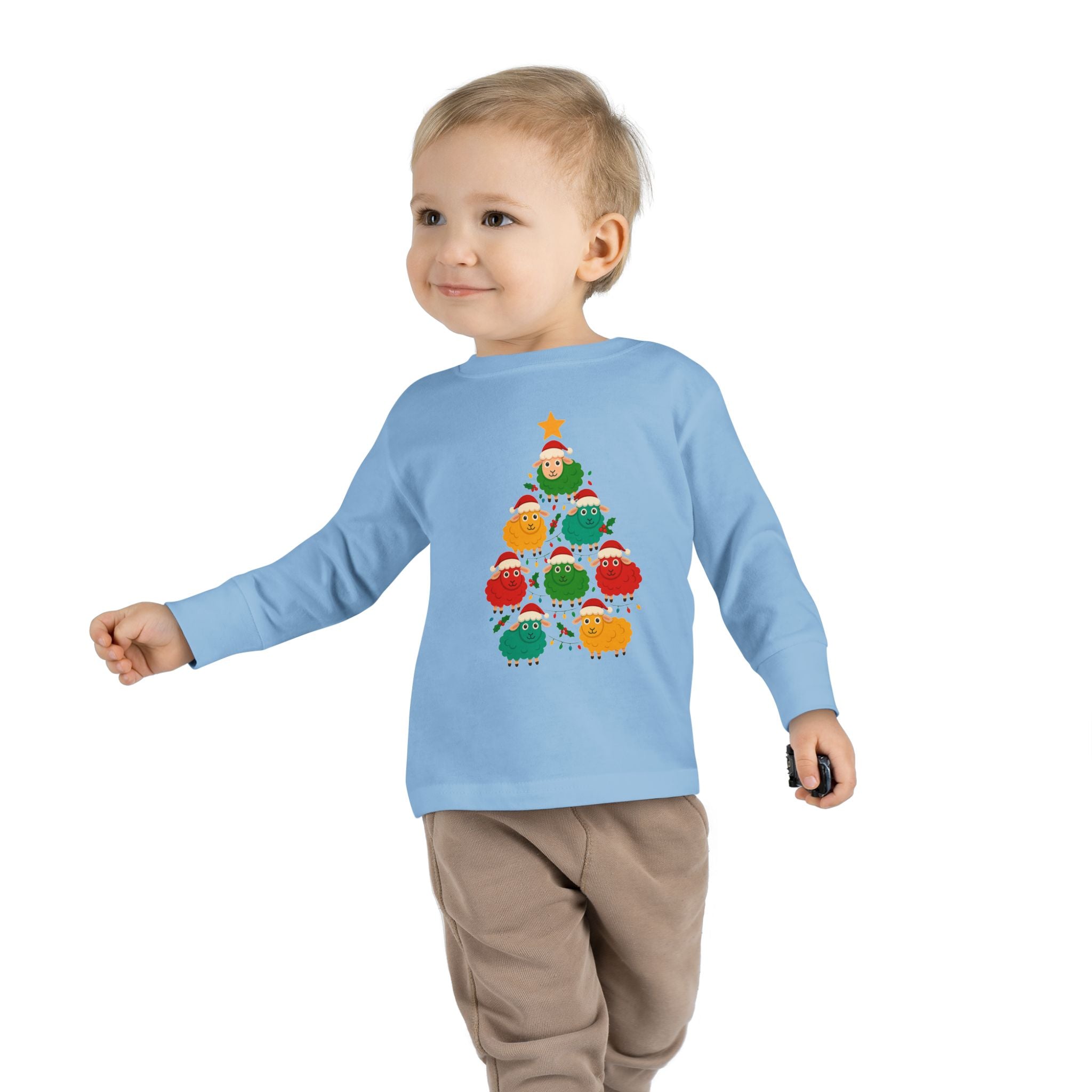 Toddler Long Sleeve Tee — Cute Sheep Christmas Tree Holiday Shirt
