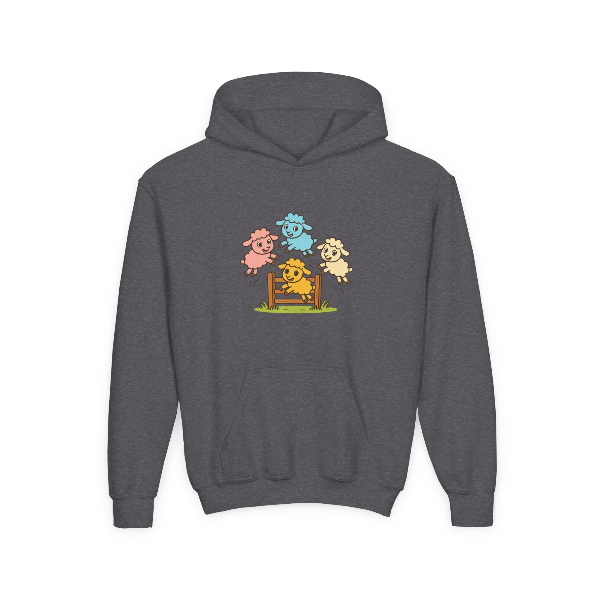 Kids Sheep Hoodie — Colorful Jumping Lambs Graphic Youth Hooded Sweatshirt