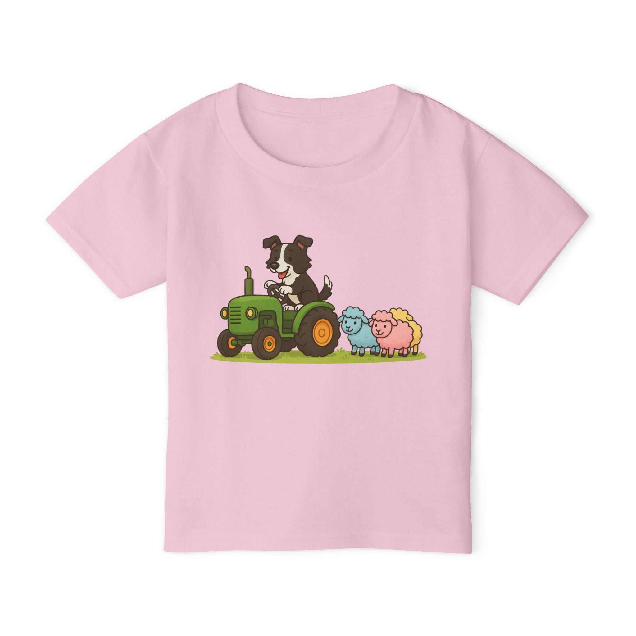 Toddler T-Shirt — Cartoon Farm Tractor with Border Collie & Sheep Friends