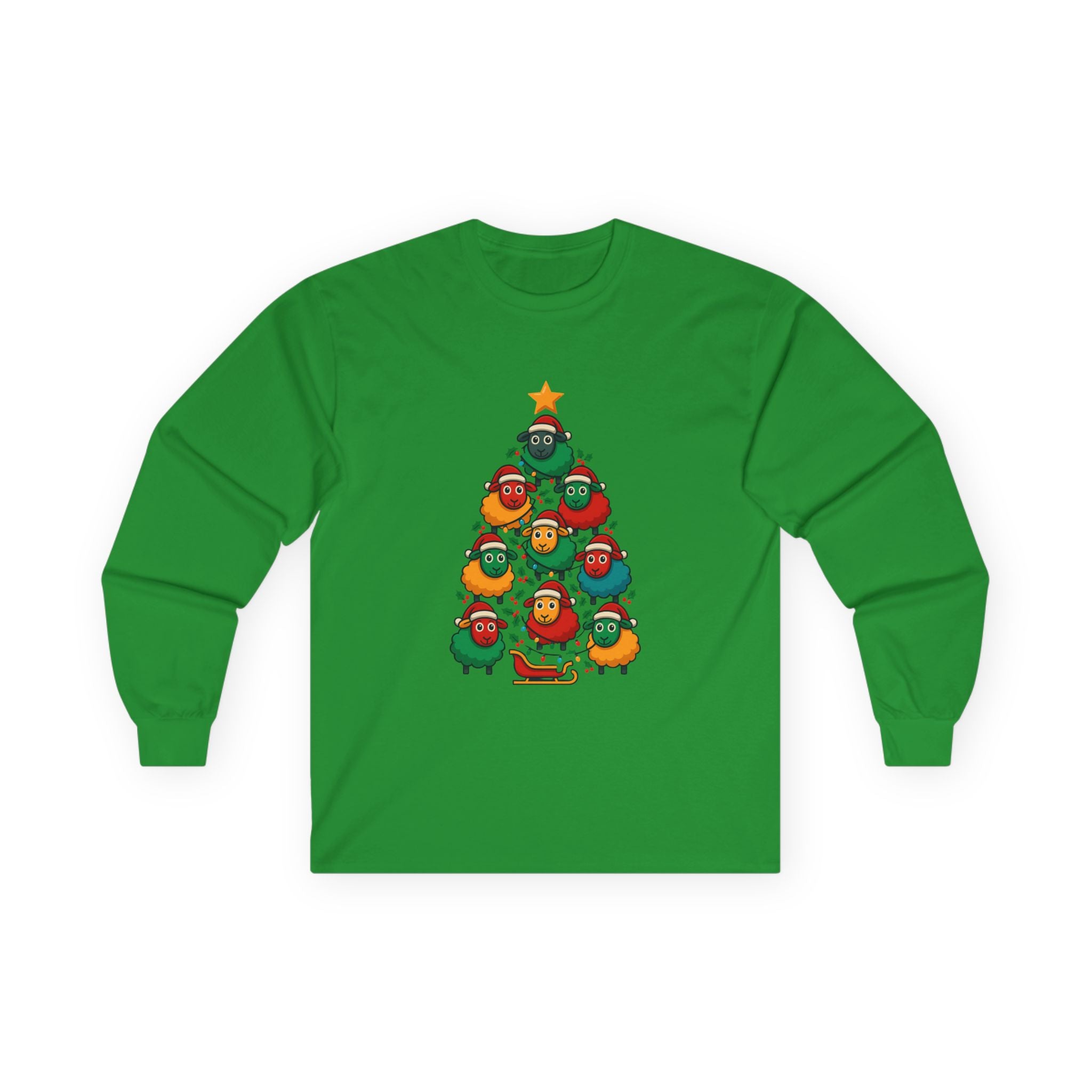 Long Sleeve Tee — Christmas Sheep Tree Graphic Holiday Shirt