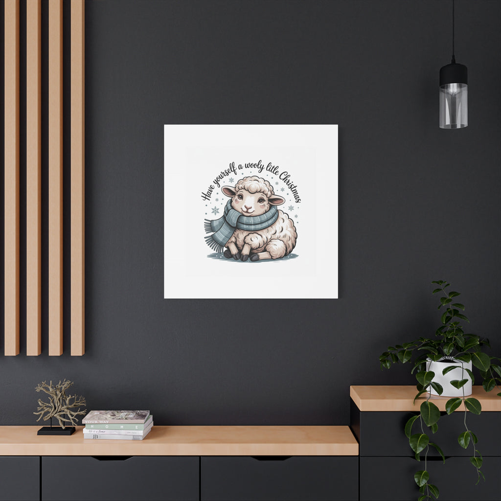 woolly little Christmas sheep Canvas | cozy animal winter print