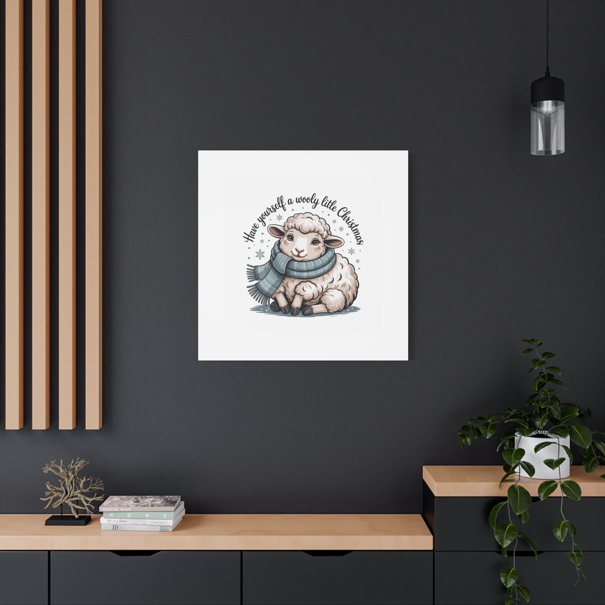 woolly little Christmas sheep Canvas | cozy animal winter print