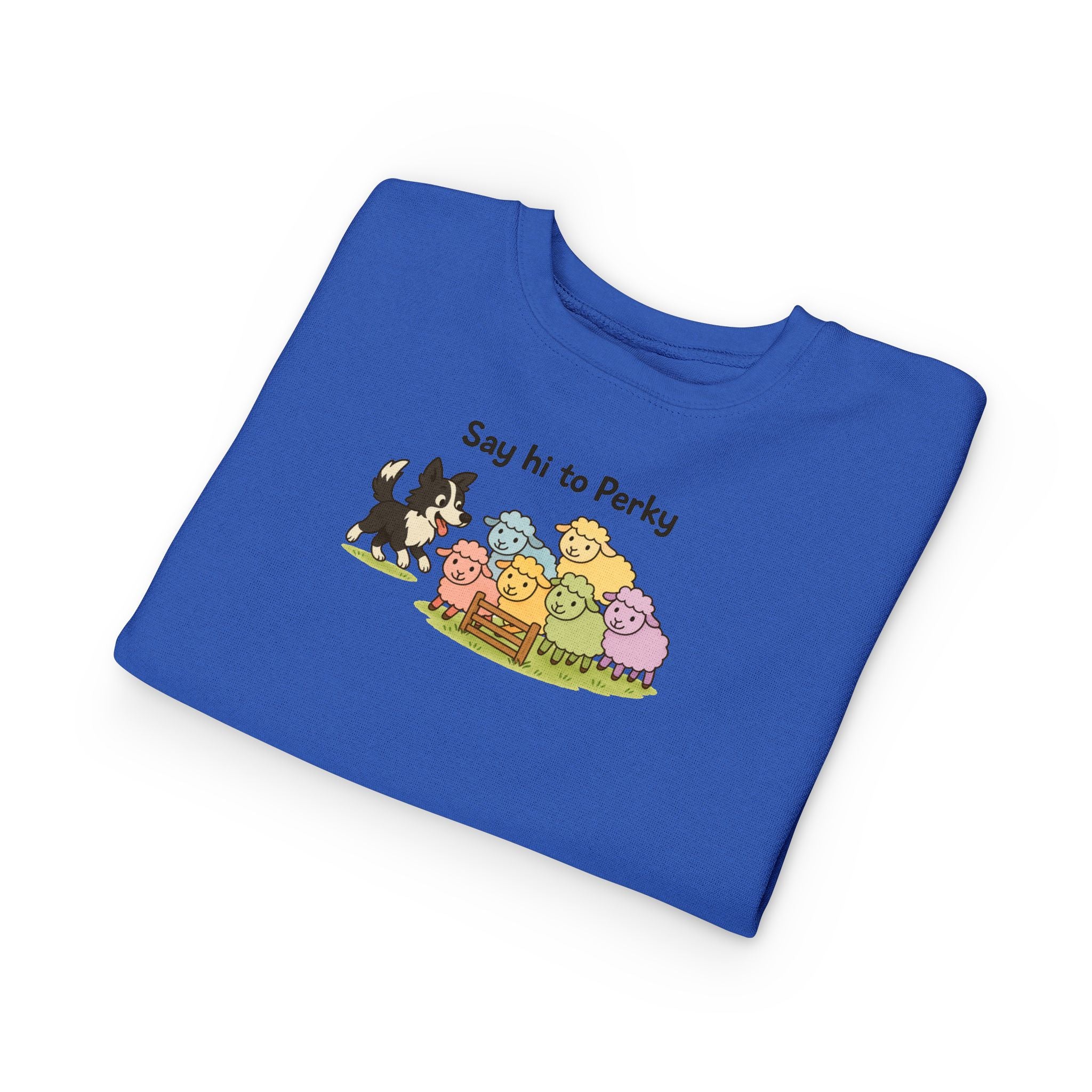 Say Hi to Perky Toddler Sweatshirt — Cute Sheep & Border Collie Kids Pullover
